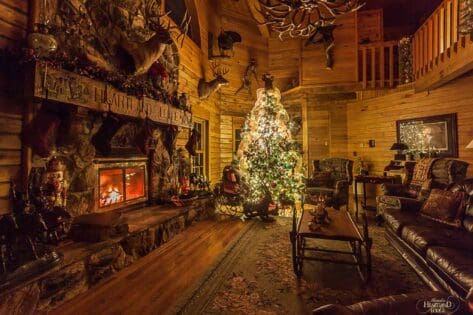 Inside the Original Lodge Great Room during the Holidays