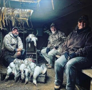 Staying warm and dry in the snow goose pit!