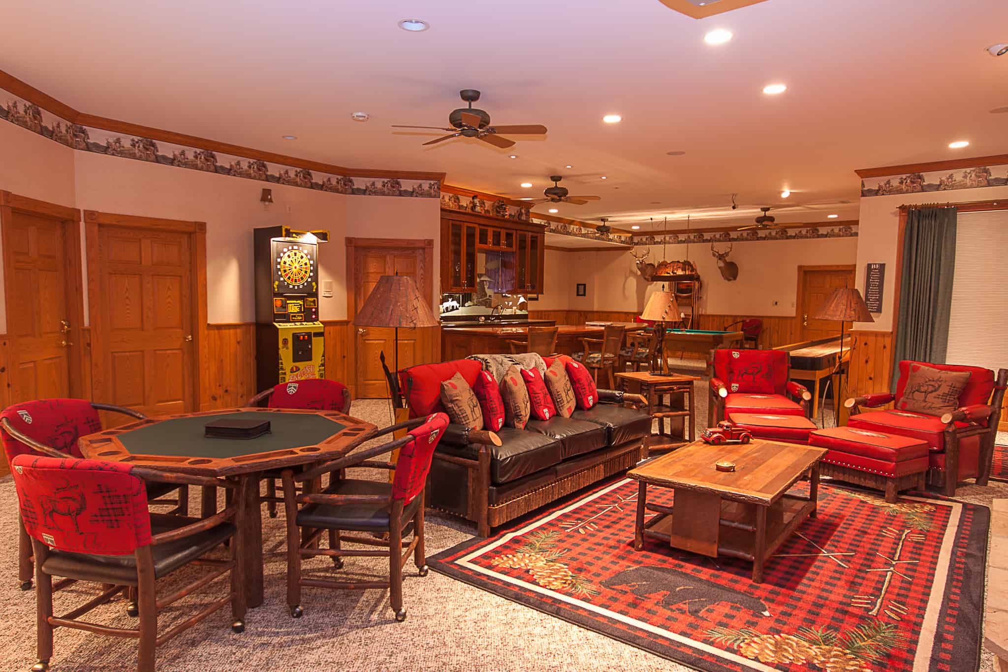 Rec room in secluded lodge cabin