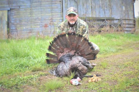 This hunter used a 12 gauge with full choke for this turkey hunt.