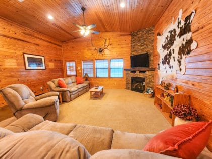 Living room inside the Quail Ridge Cabin