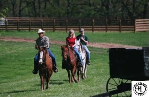 Couple enjoying a romantic horseback ride