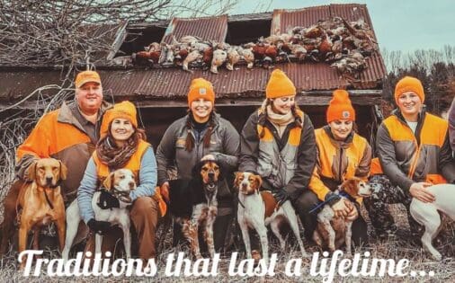 Family and friends pheasant hunting at the lodge