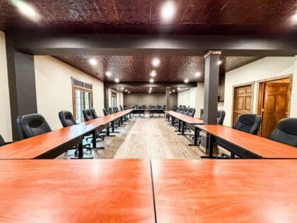 Tables and chairs in our conference center